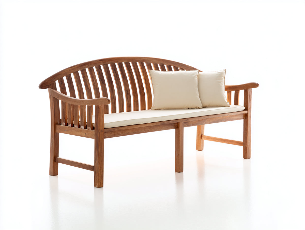 Banc de jardin - Bois-Tissu - 174x66x94 cm - Brun naturel-Blanc cassé - Style traditionnel