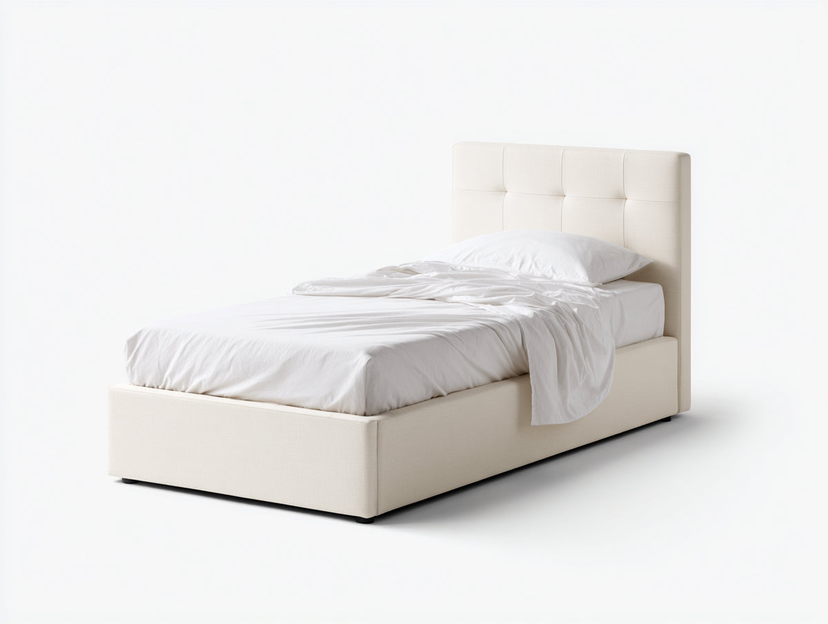 Lit simple - Tissu - 209x106x113 cm - Ivoire - Design contemporain