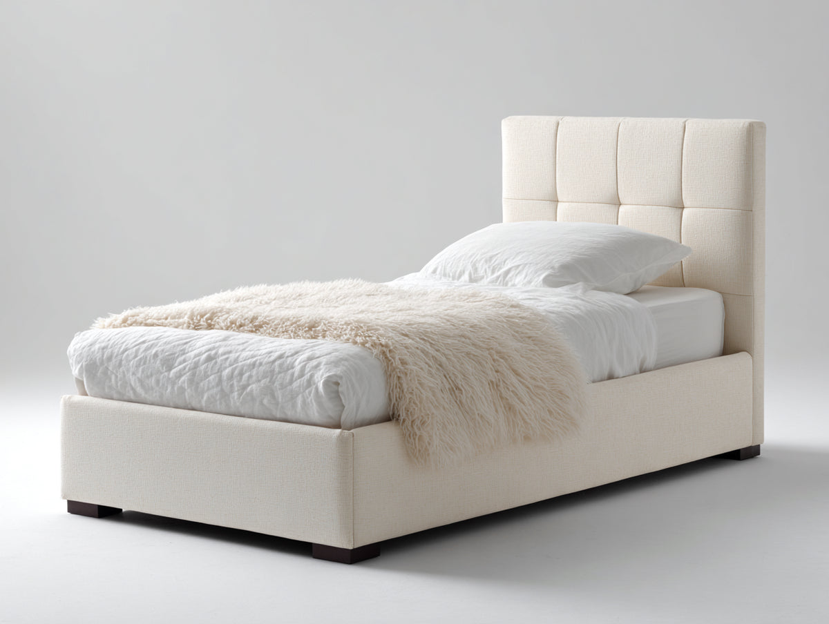 Lit simple - Tissu - 208x106x115 cm - Beige clair - Style moderne