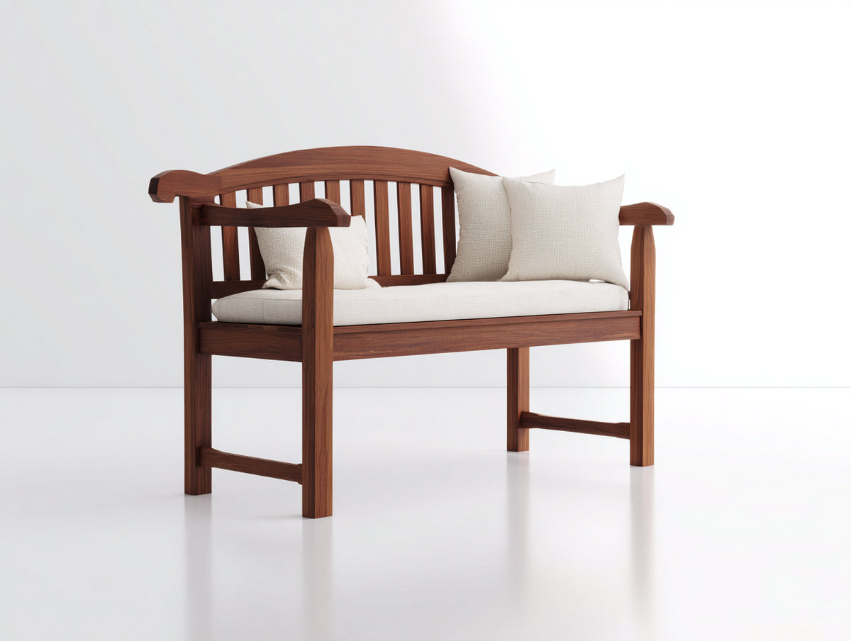 Banc de jardin - Bois-Tissu - 148x61x89 cm - Brun rouge-Écru - Style intemporel