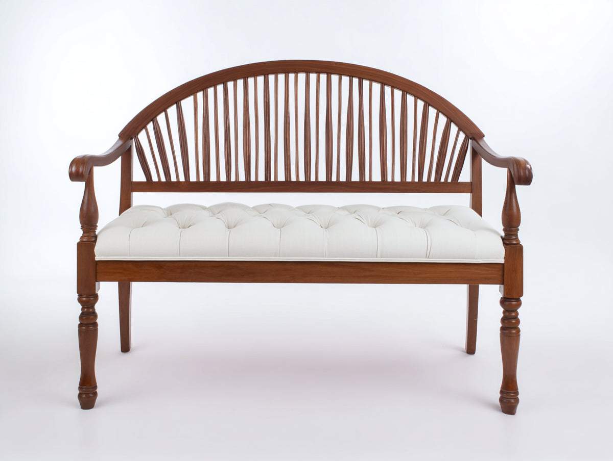 Banc de jardin - Bois-Tissu - 154x64x97 cm - Brun foncé-Blanc cassé - Style classique