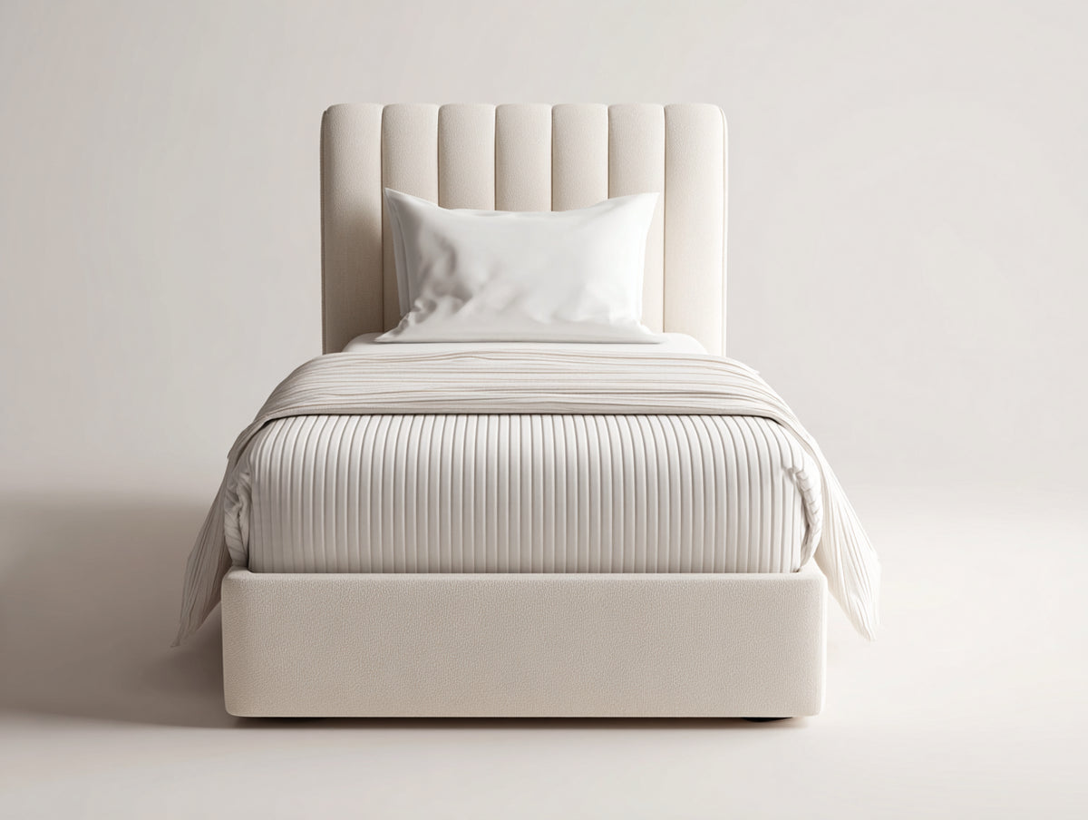 Lit simple - Tissu - 205x102x114 cm - Beige crème - Style minimaliste