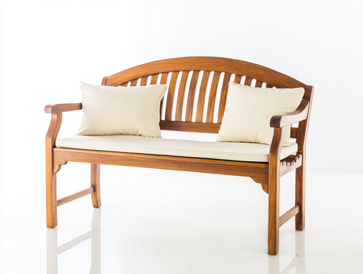 Banc de jardin - Bois-Tissu - 146x63x90 cm - Brun miel-Blanc cassé - Style classique