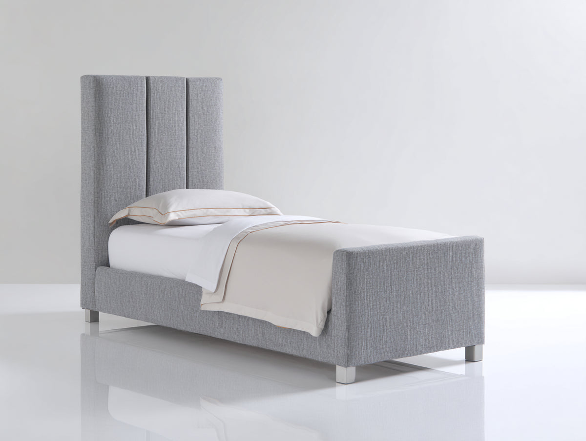Lit simple - Tissu - 210x106x123 cm - Gris clair - Style contemporain