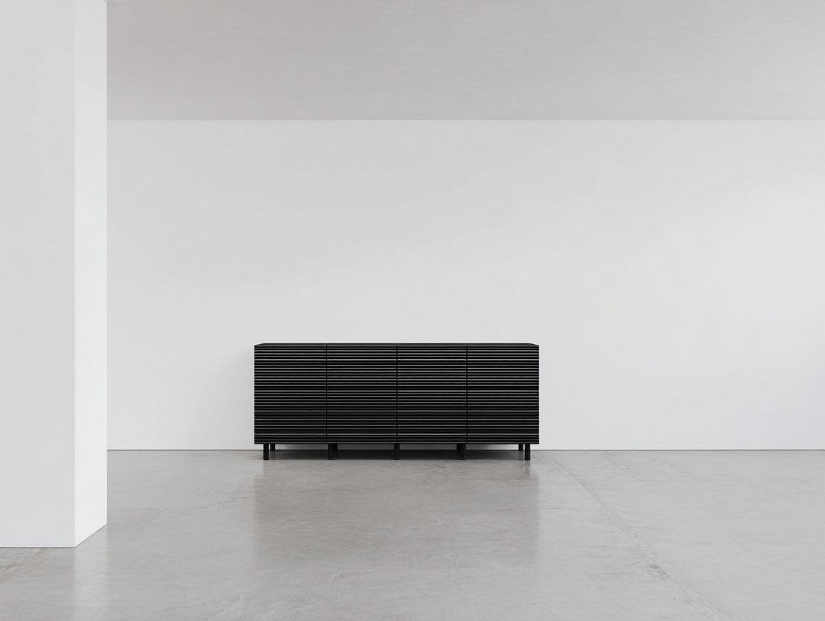 Meuble d'entrée - bois - 144x40x74 cm - noir - style moderne rainuré
