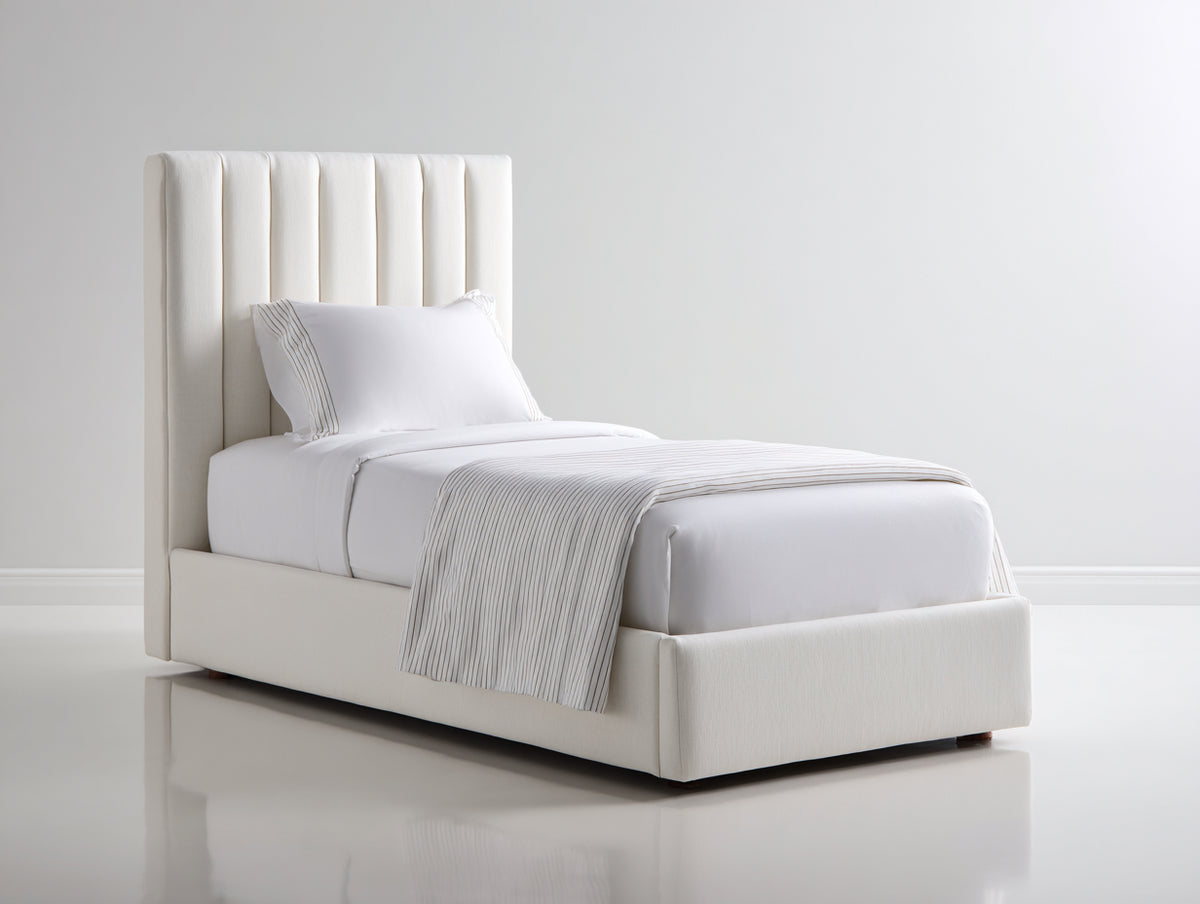 Lit simple - Tissu - 208x104x118 cm - Ivoire - Design moderne