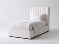 Lit simple - Tissu - 211x107x120 cm - Blanc cassé - Style contemporain