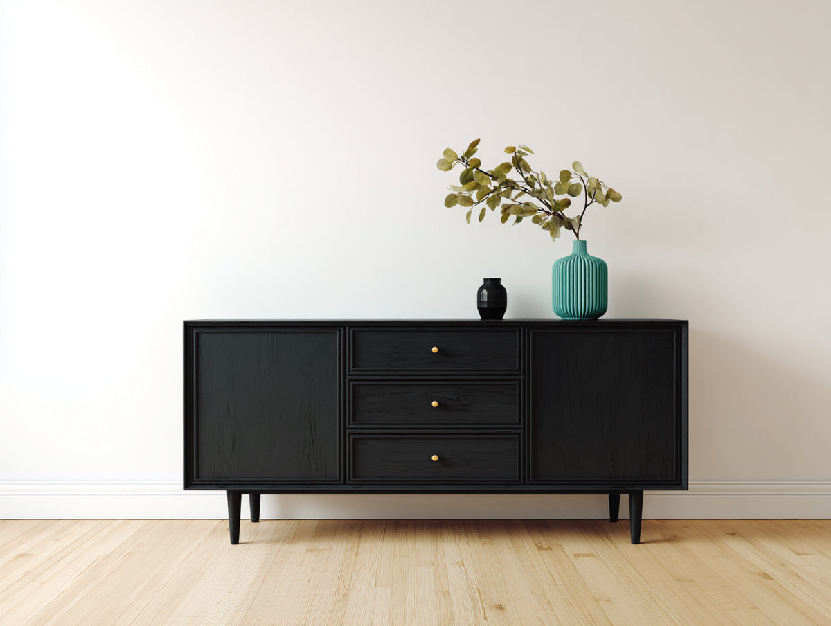 Meuble d'entrée - bois - 158x42x77 cm - noir - style moderne élégant