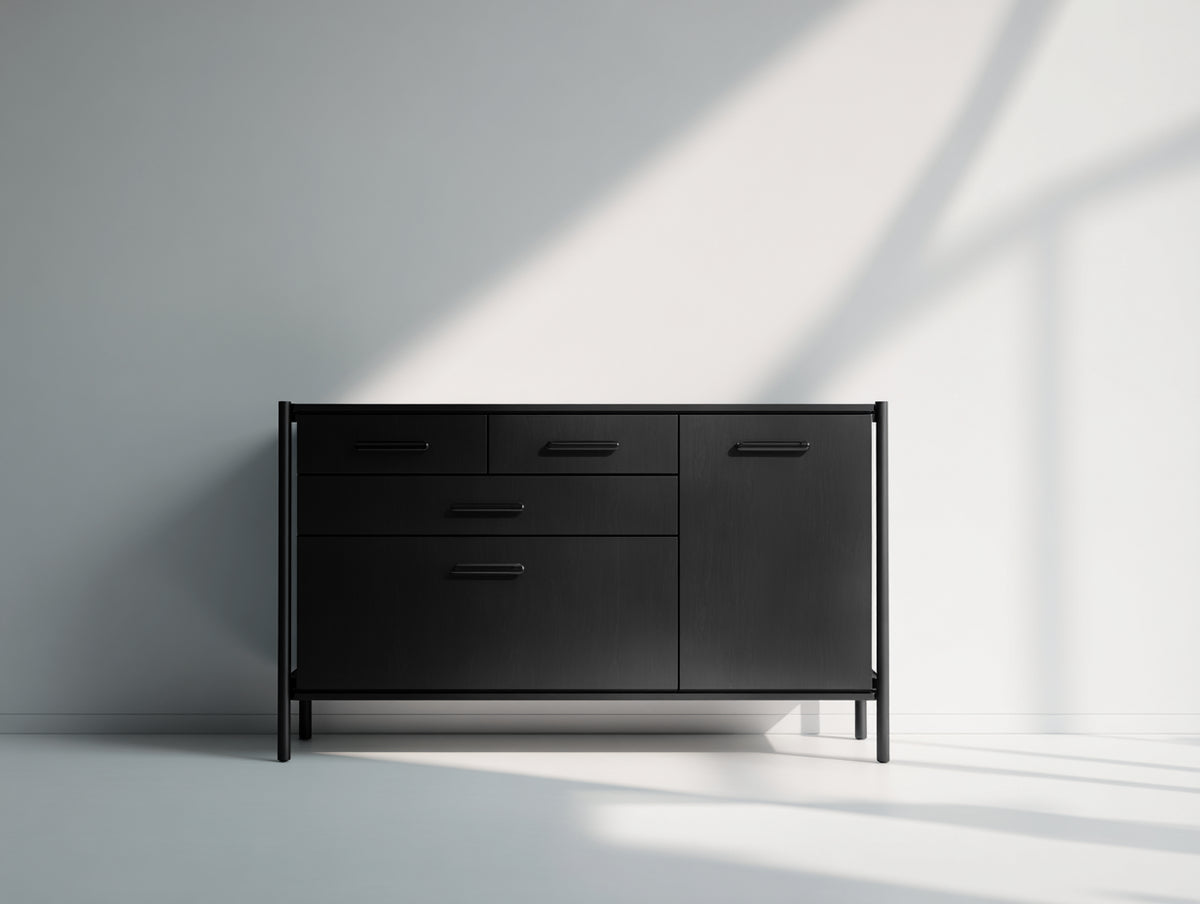 Meuble d'entrée - bois - 134x41x80 cm - noir - style contemporain sobre