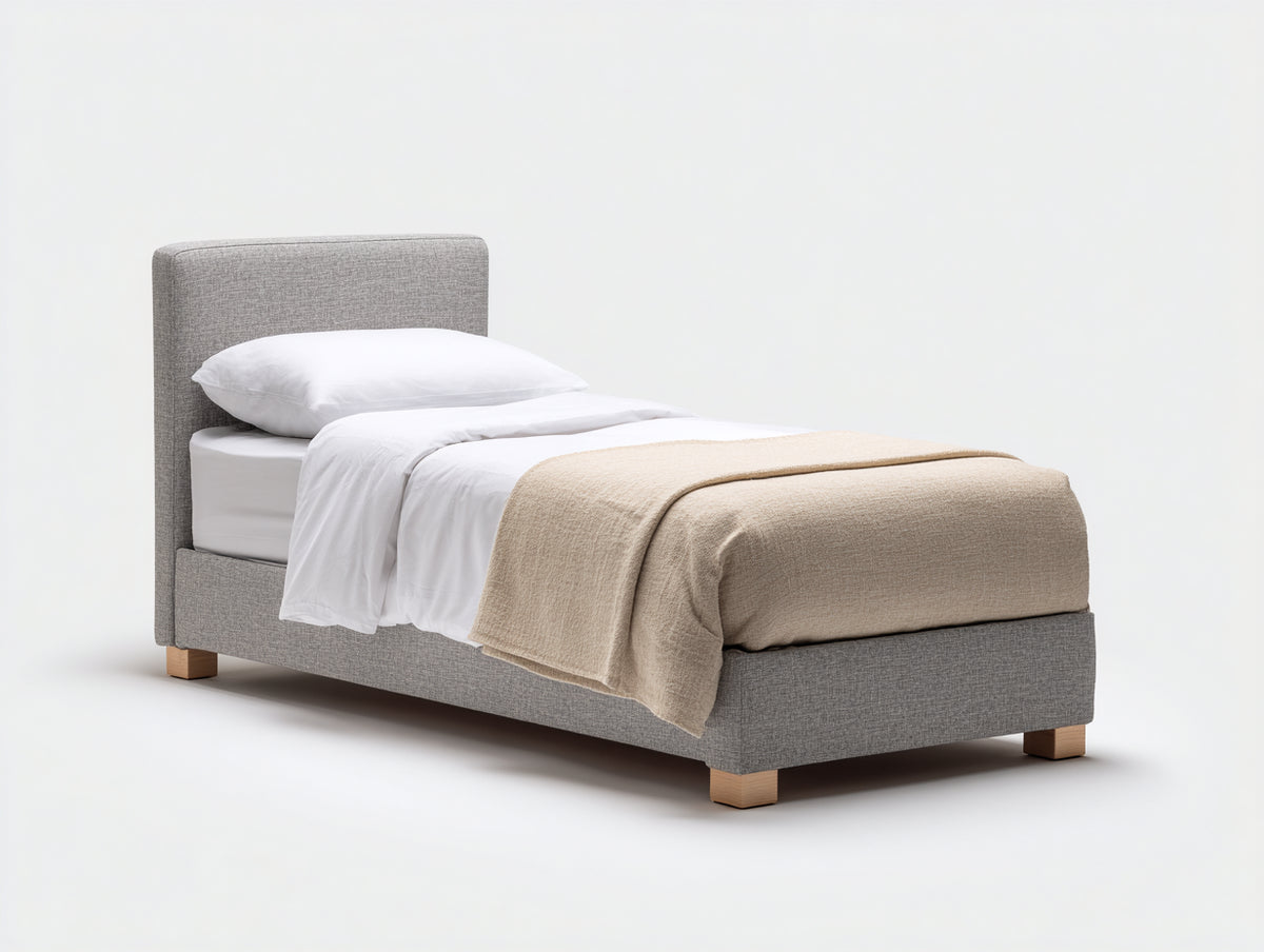 Lit simple - Tissu - 205x103x101 cm - Gris clair - Style contemporain