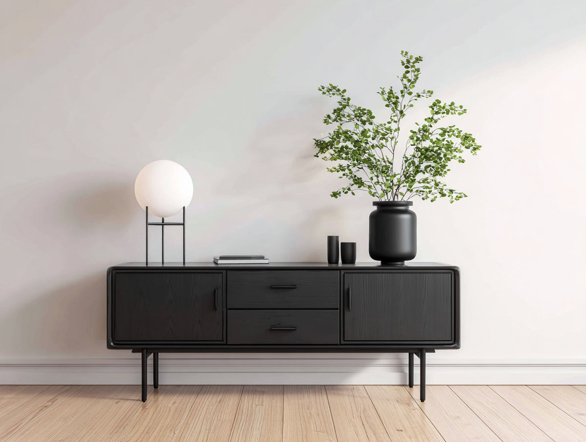 Meuble d'entrée - bois - 156x43x76 cm - noir - style rétro contemporain