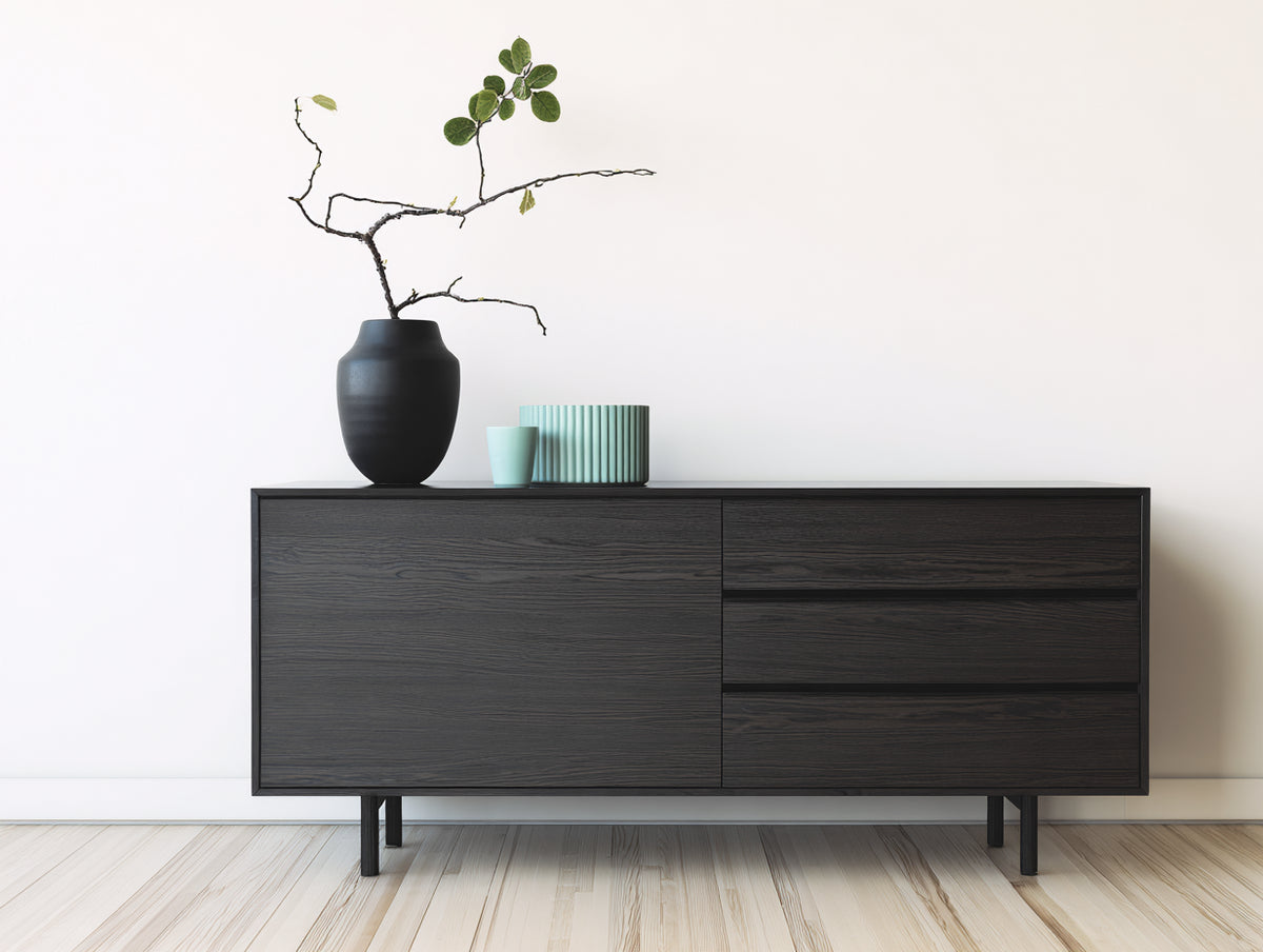 Meuble d'entrée - bois - 150x43x78 cm - noir - style minimaliste contemporain