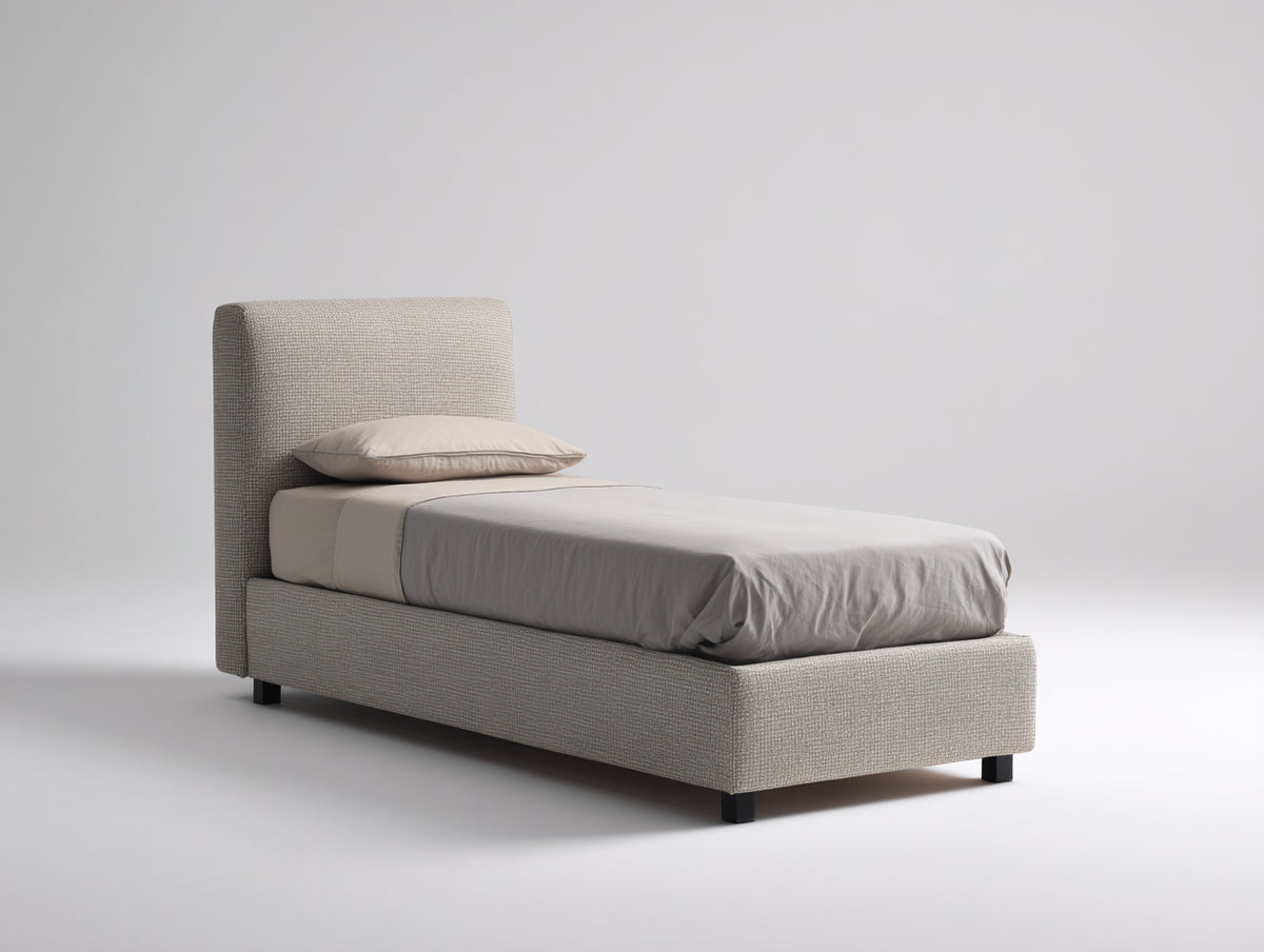 Lit simple - Tissu - 206x103x109 cm - Beige clair - Style moderne