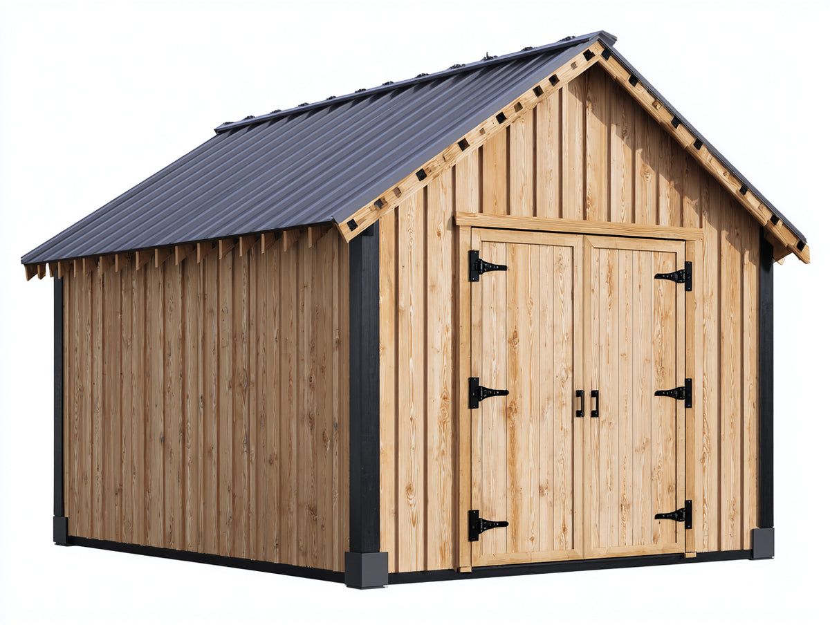 Abri de jardin-Bois-290x220x255 cm-Bois naturel-Gris anthracite-Style rustique