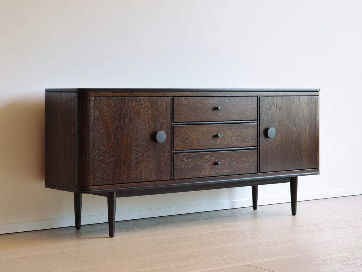 Meuble d'entrée - bois - 154x44x79 cm - noyer foncé-noir - style rétro moderne